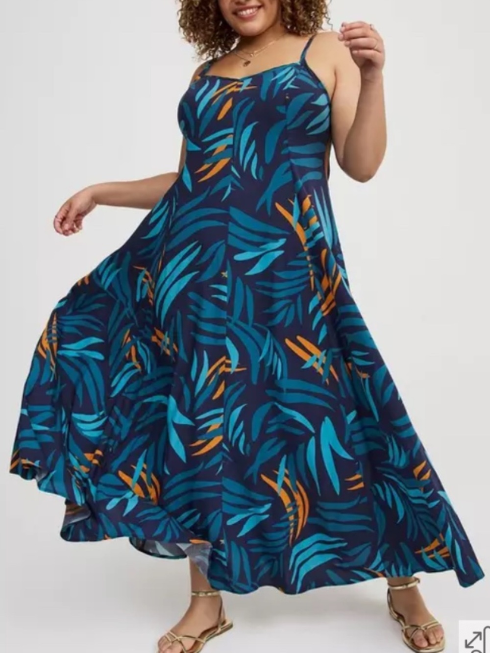 Torrid Trapeze Tank Maxi Dress Size 0 Tropical Leaf Print Boho Resort Vacation